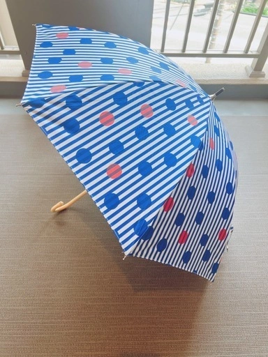 ドットストライプ 晴雨兼用長傘 日傘 Afternoon Tea LIVING ブルー