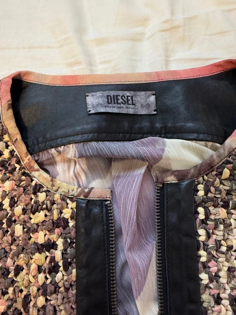 DIESEL リアルレザー 切替ライダースジャケット 異素材 シアー ドッキングの写真3枚目