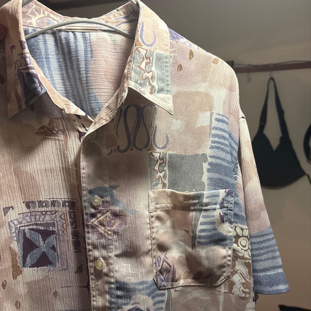 Zealzip 総柄 半袖シャツ ピンク・パープル系 Lの写真5枚目