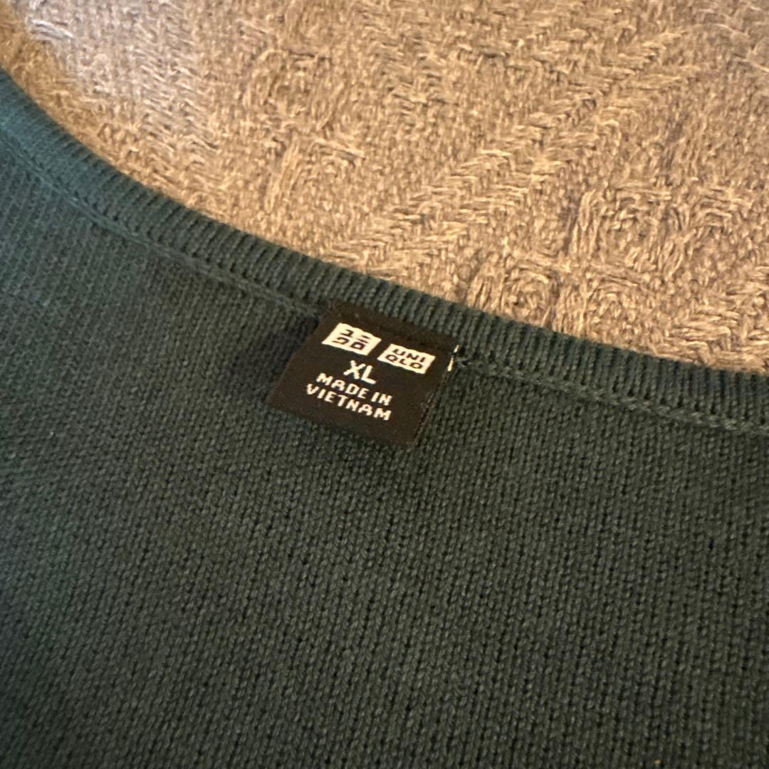UNIQLO ラウンドネックカーディガン 半袖 深緑 XLの写真3枚目