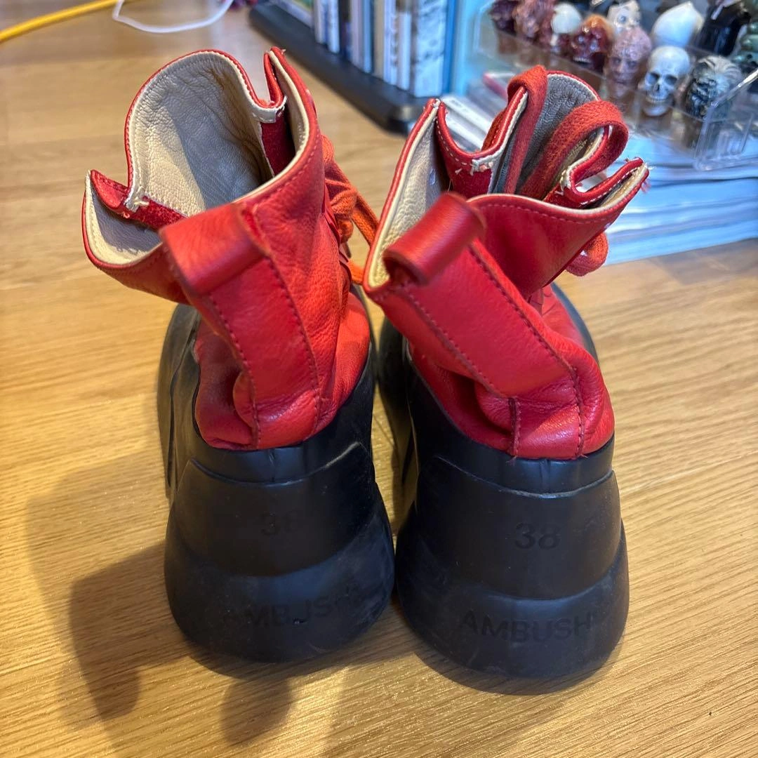 【値下げ希少】AMBUSH LEATHER MIX 赤黒 24.5cmの写真3枚目
