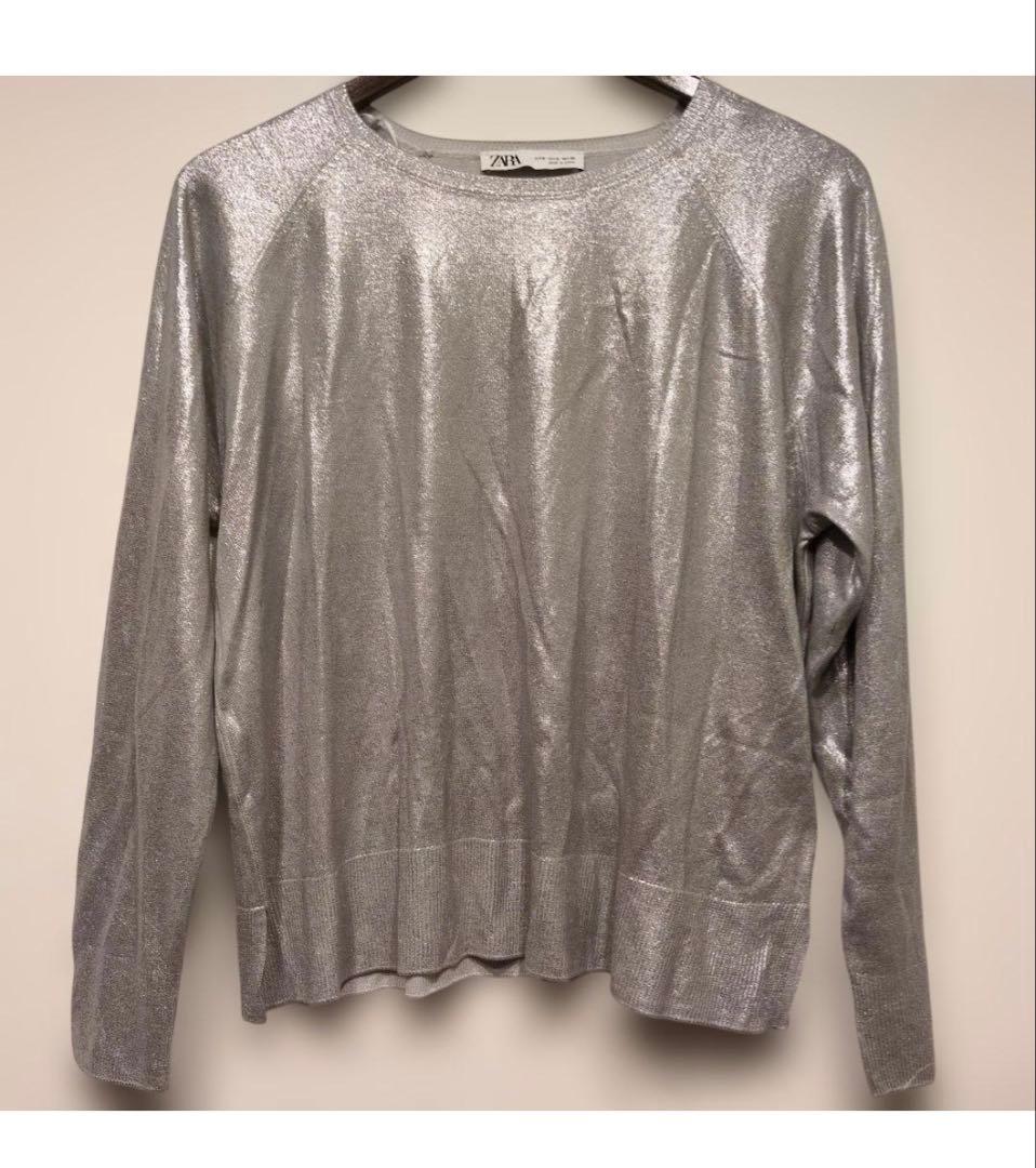 【最終値下げ】ZARA ラメニット 長袖カットソー シルバー L