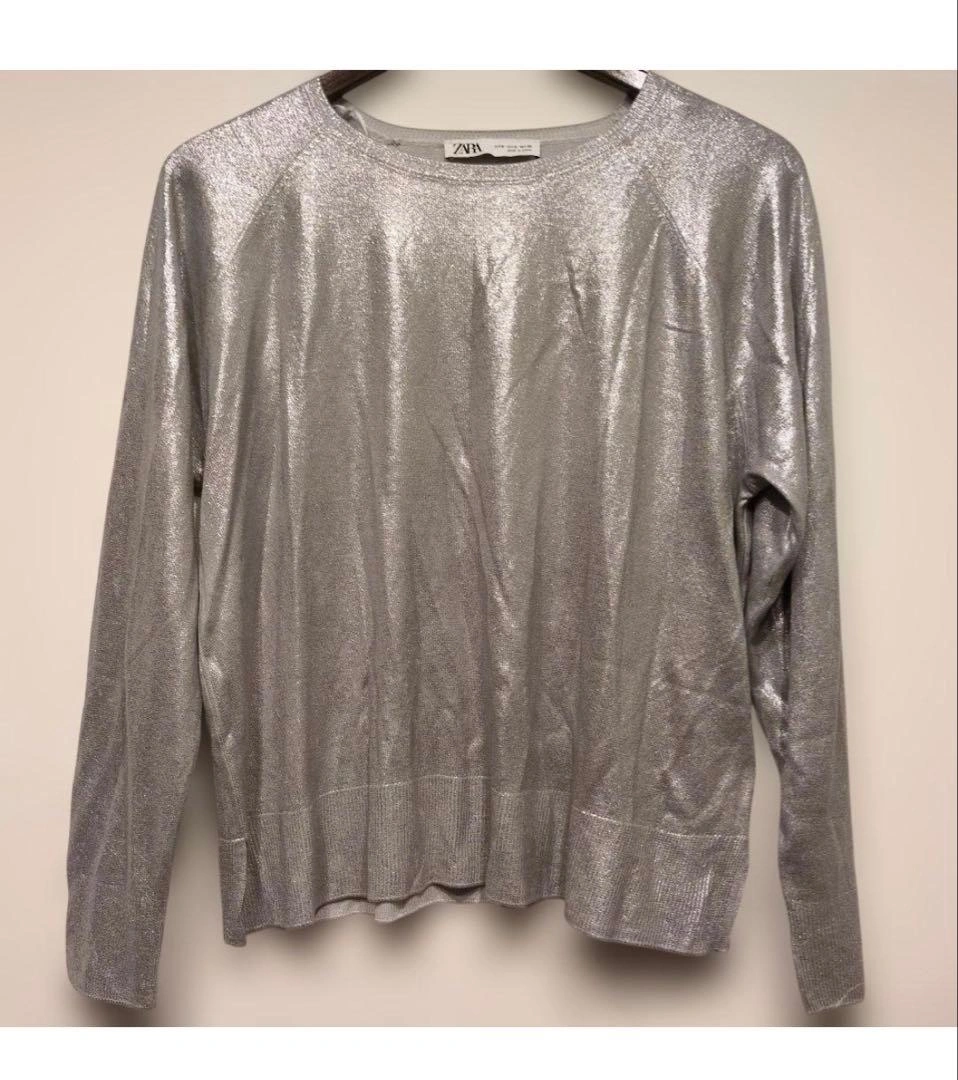 【最終値下げ】ZARA ラメニット 長袖カットソー シルバー L