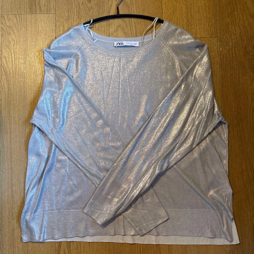【最終値下げ】ZARA ラメニット 長袖カットソー シルバー Lの写真3枚目