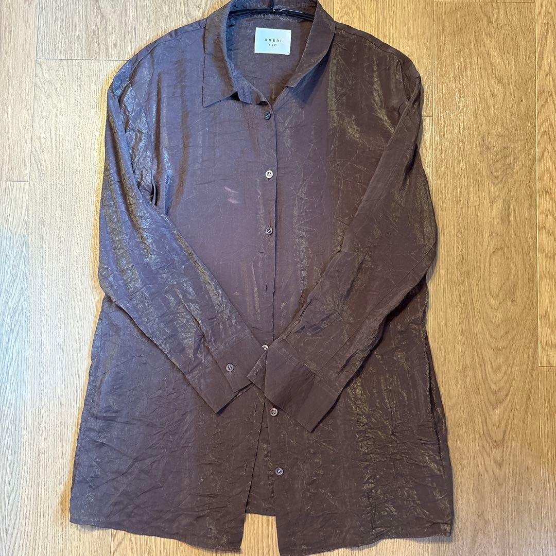 AMERI VINTAGE 長袖シャツ ブラウン シワ加工の写真2枚目