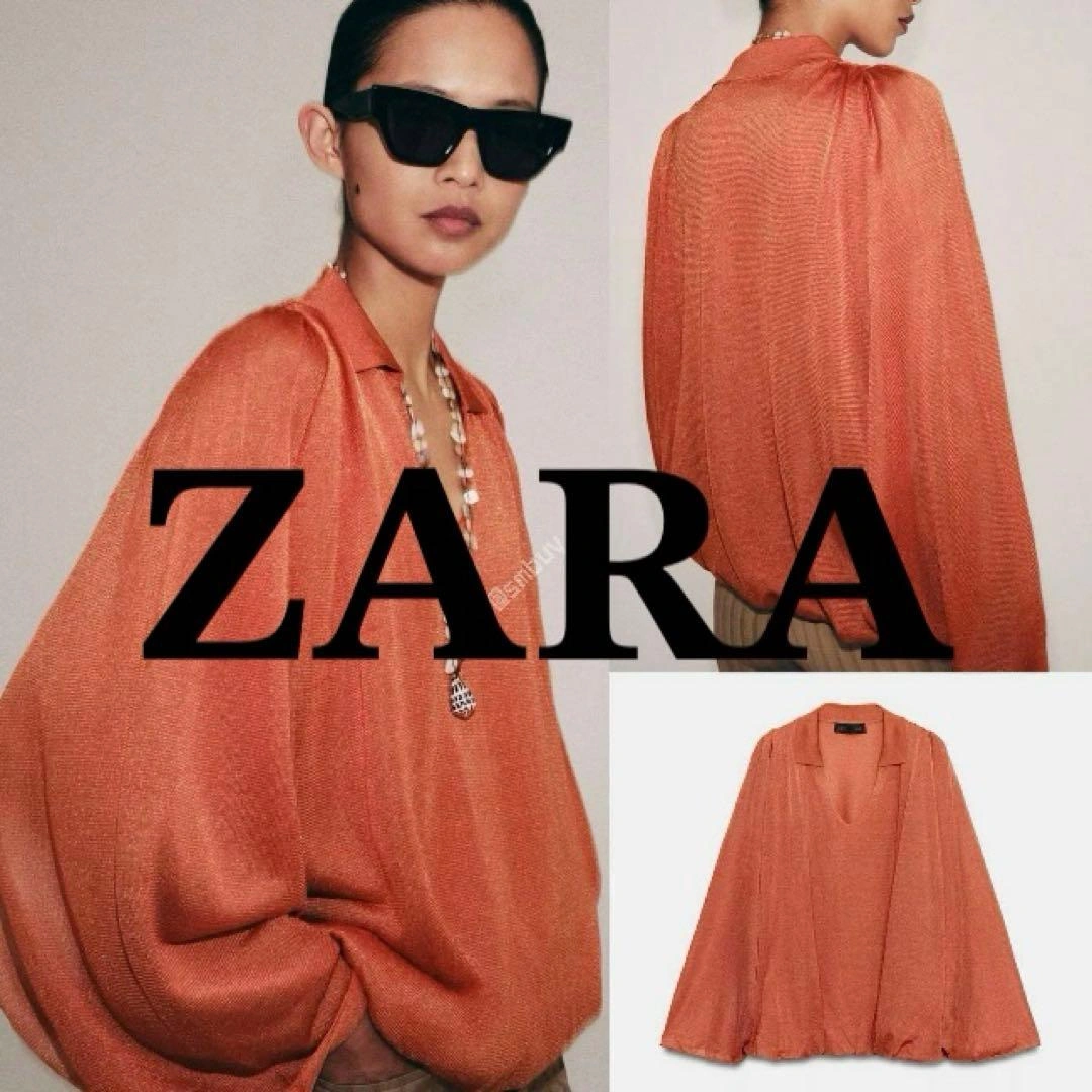 【値下げ】ZARA ポロネック 長袖ブラウス オレンジ