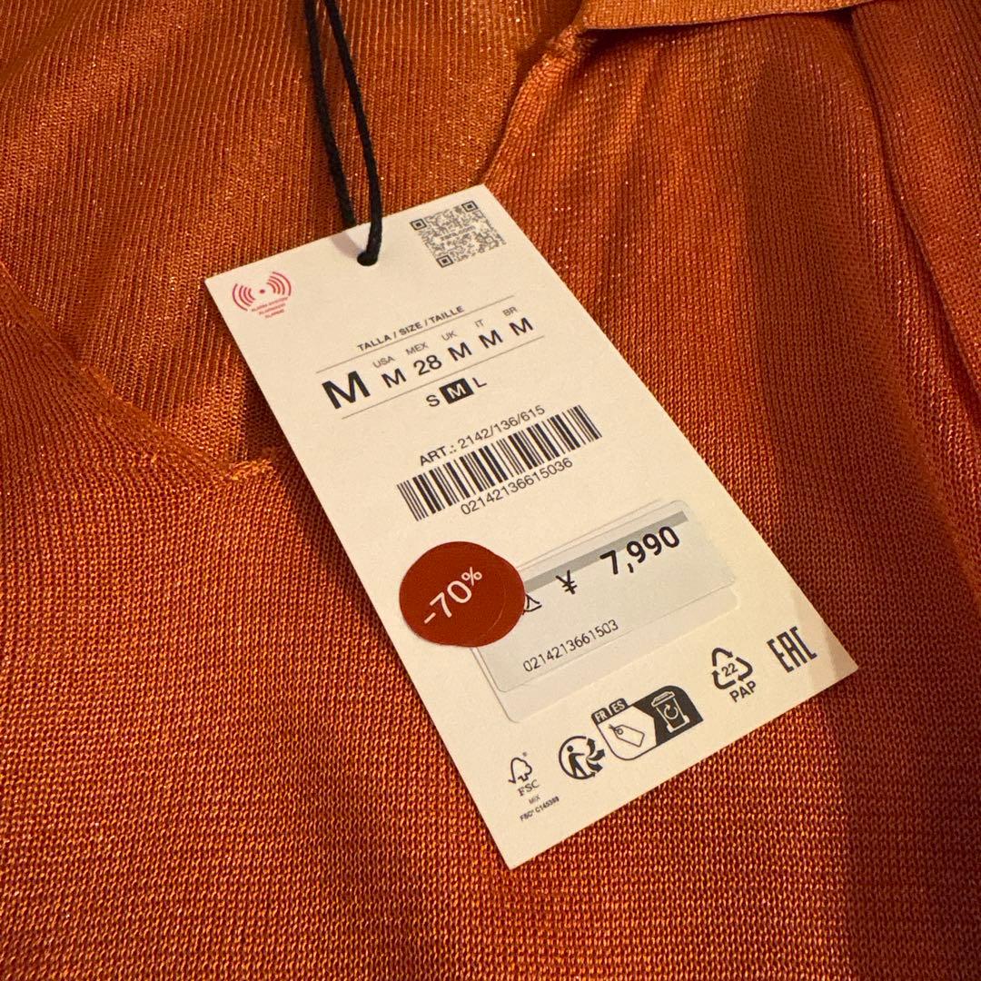 【値下げ】ZARA ポロネック 長袖ブラウス オレンジの写真4枚目