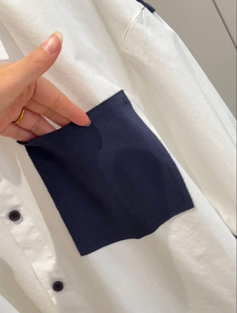 新品バイカラー 長袖シャツ ホワイト×ネイビーの写真2枚目