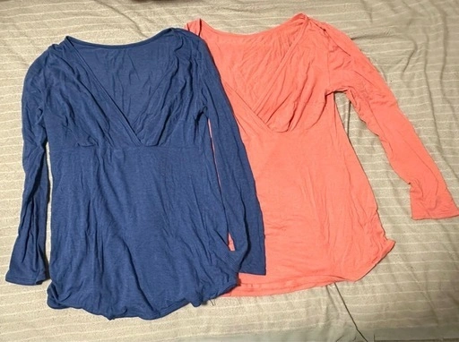 Hotcott 授乳服 L~LL長袖トップス 2枚セット ブルー ピンク