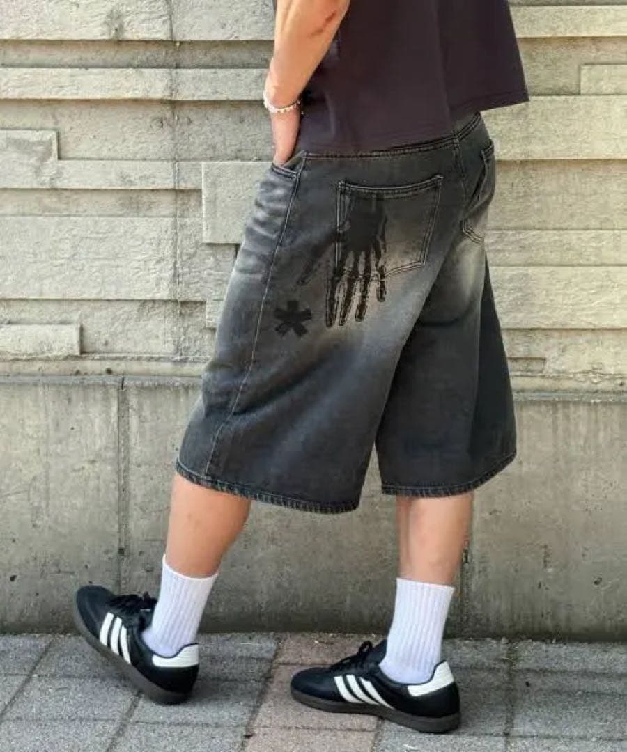 新品未使用AMOU Hand Sign Denim Bermuda Pants