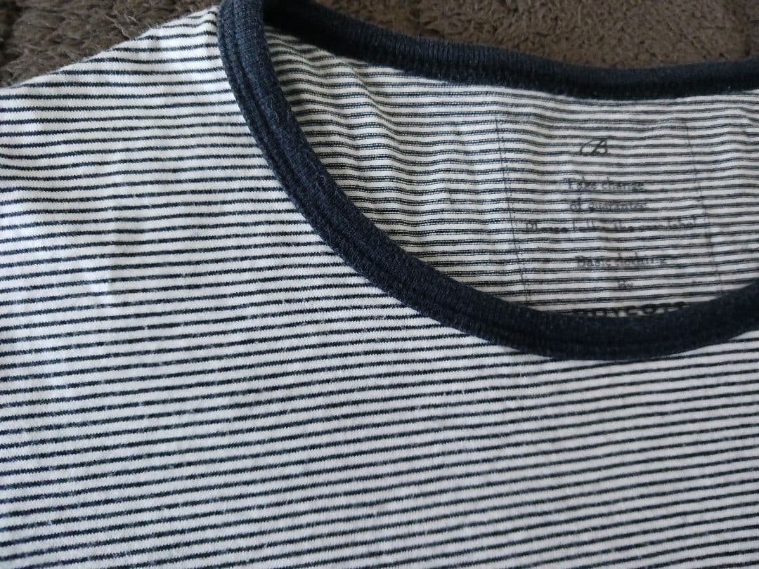 Tシャツ、五分袖、綿100%、細いボーダー、紺の写真2枚目