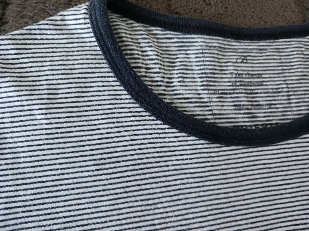 Tシャツ、五分袖、綿100%、細いボーダー、紺の写真2枚目