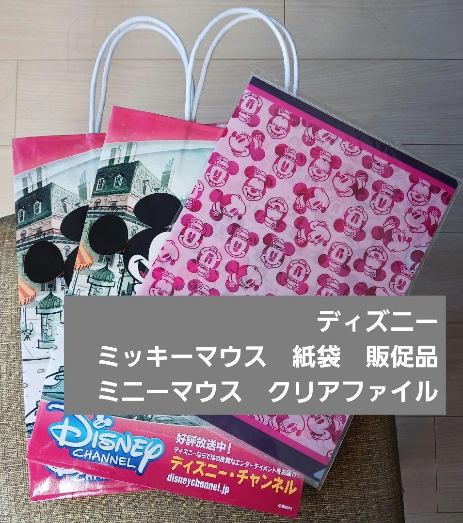 紙袋2枚、クリアファイル1枚、ミッキーマウス、ミニーマウス、ディズニー