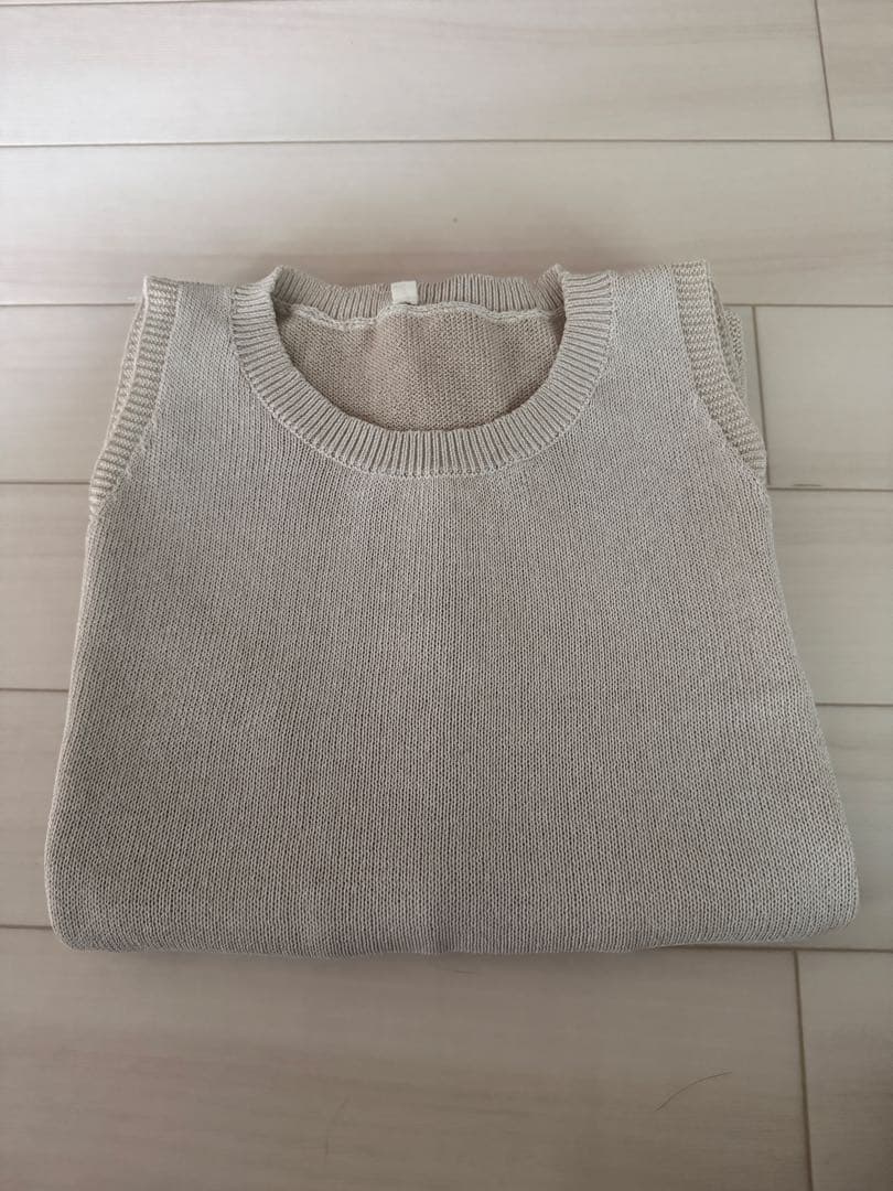 【美品】無印良品MujiLabo和紙混ニットノースリーブワンピース Lサイズの写真7枚目