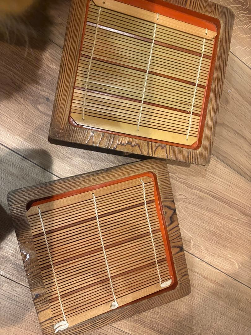焼杉正角ざる 竹ス付 蕎麦 そば用食器 2枚セット アンティーク漆塗り