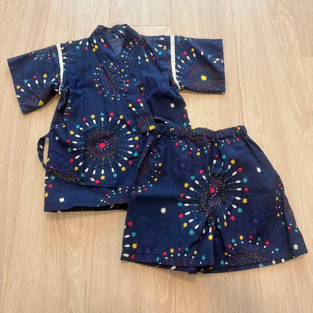 【美品】ベビー甚平 90サイズ 花火柄 ネイビー