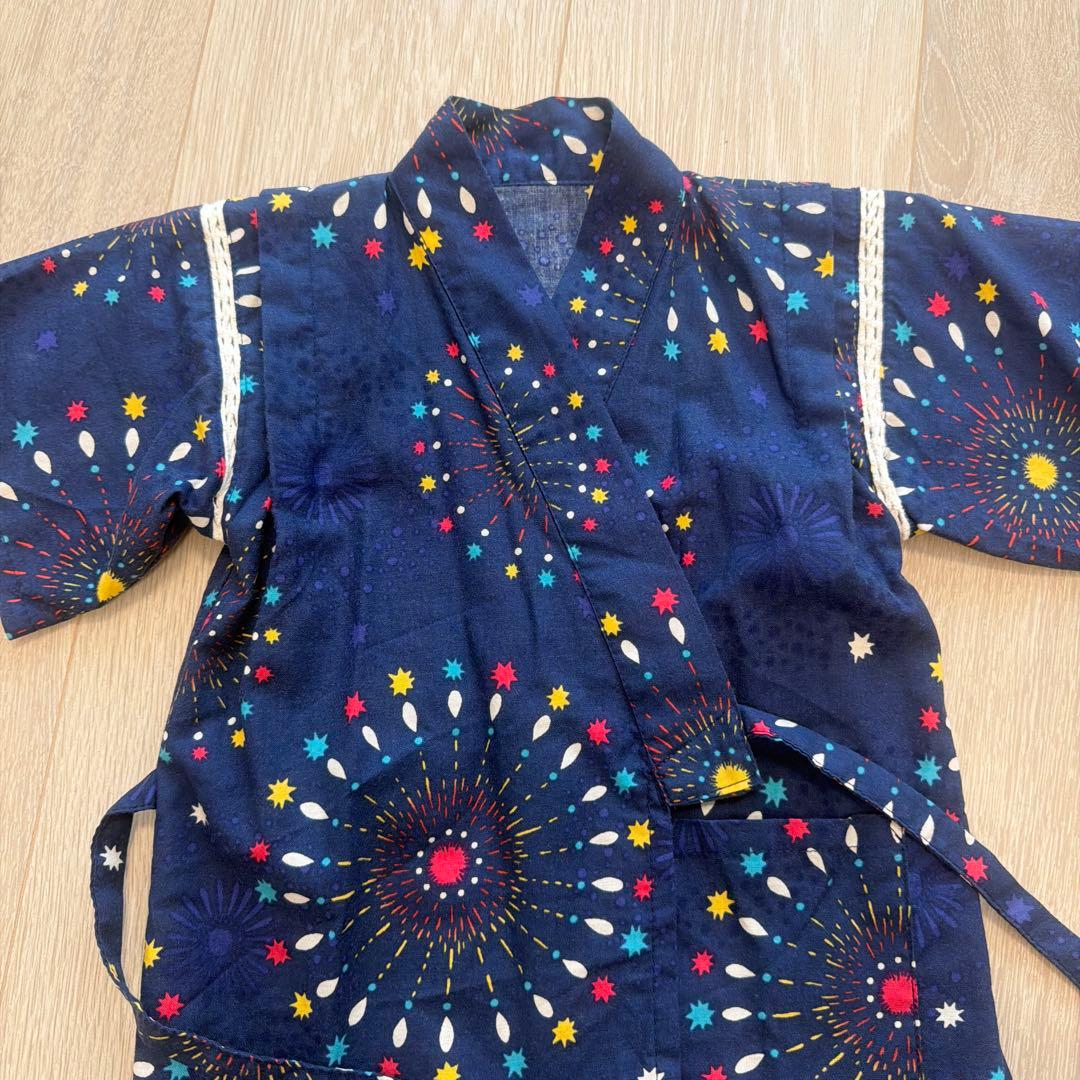 【美品】ベビー甚平 90サイズ 花火柄 ネイビーの写真2枚目