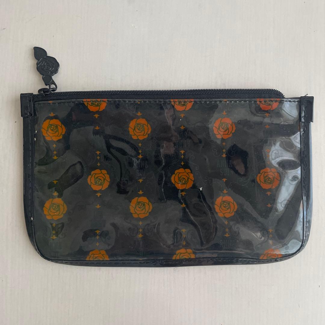 ANNA SUI ビニールポーチ ローズ柄 黒