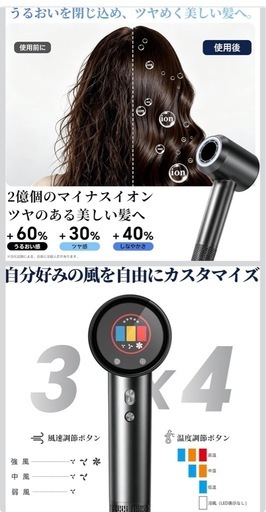 【新品未使用】速乾 大風量 ヘアドライヤー 1300W 高濃度マイナスイオンの写真3枚目