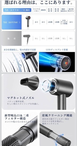 【新品未使用】速乾 大風量 ヘアドライヤー 1300W 高濃度マイナスイオンの写真5枚目