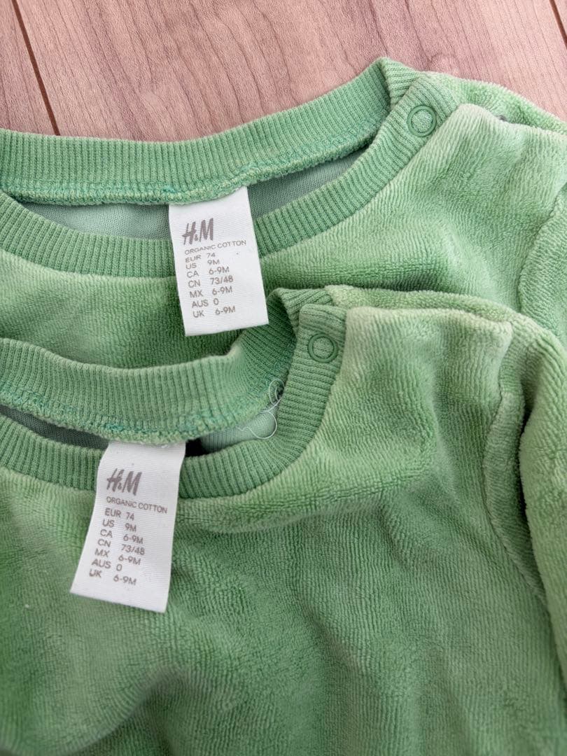 H&M ベロア セットアップ 2組 74/80 双子 おそろい グリーンの写真5枚目