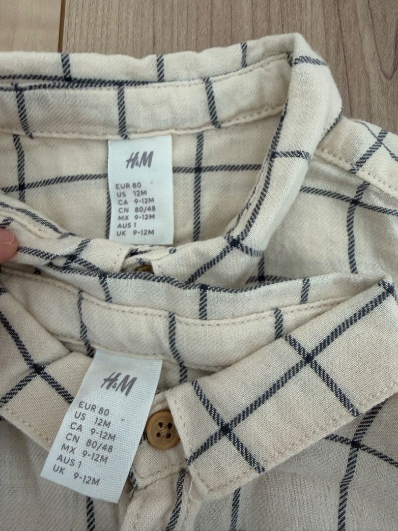 H&M チェック柄 長袖シャツ 80cm 2枚セット 双子 おそろいの写真5枚目