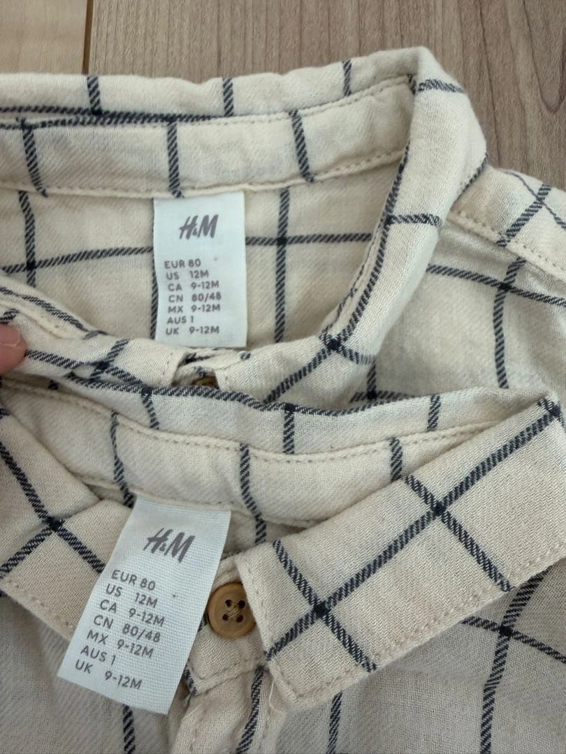 H&M チェック柄 長袖シャツ 80cm 2枚セット 双子 おそろいの写真5枚目