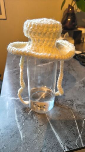 猫用ハット ハンドメイド かぎ針編み クリーム色 あご紐付き