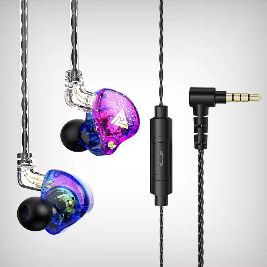 高音質 QKZ イヤホン ゲーミングイヤホン マイク付き ハイレゾ 有線 紫×青