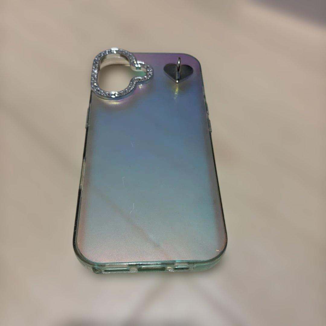 グラデーション iPhone17ケース ハート装飾付き