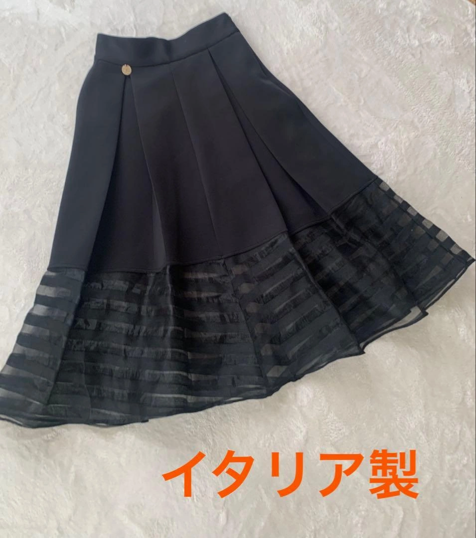 美品 イタリア製 ロベルタビアジ フレアスカート ブラック 膝下丈