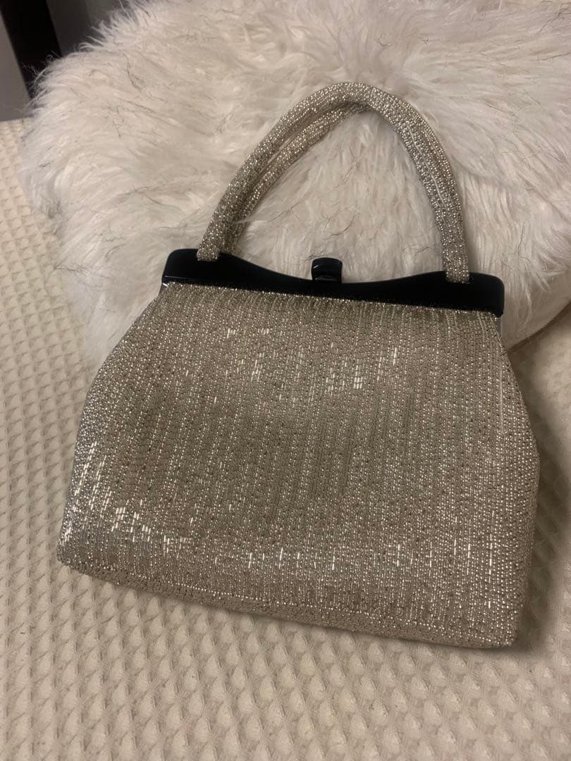 美品　和装用 ビーズバッグ シルバー ハンドバッグ