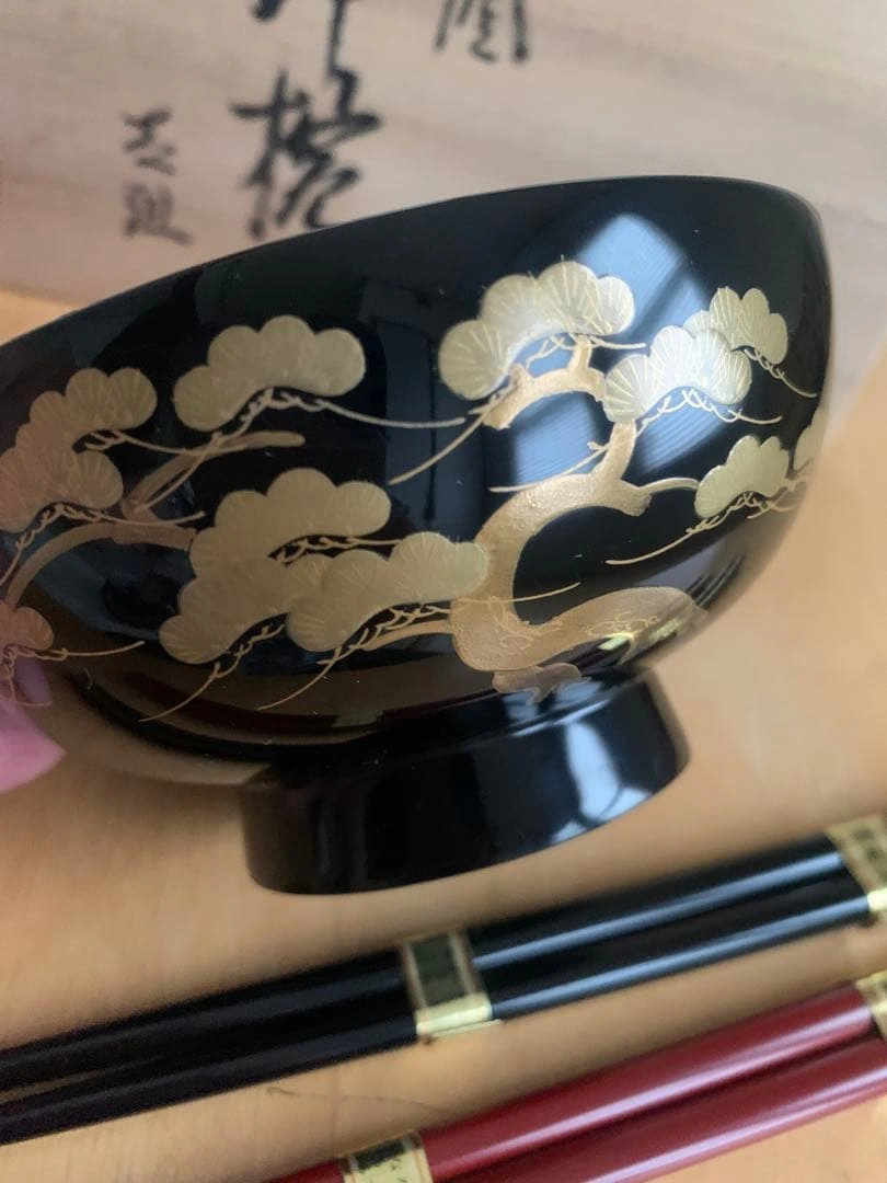 未使用 輪島塗 蒔絵 夫婦椀 夫婦箸 セット 西久保田漆器店の写真4枚目