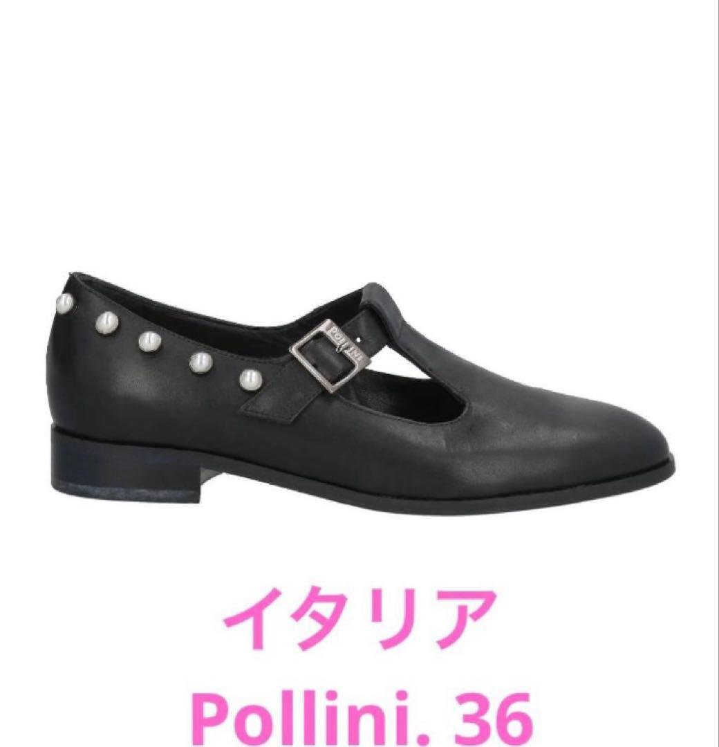 新品箱入り イタリア製 Pollini パール装飾 黒レザー ローファー 36の写真2枚目