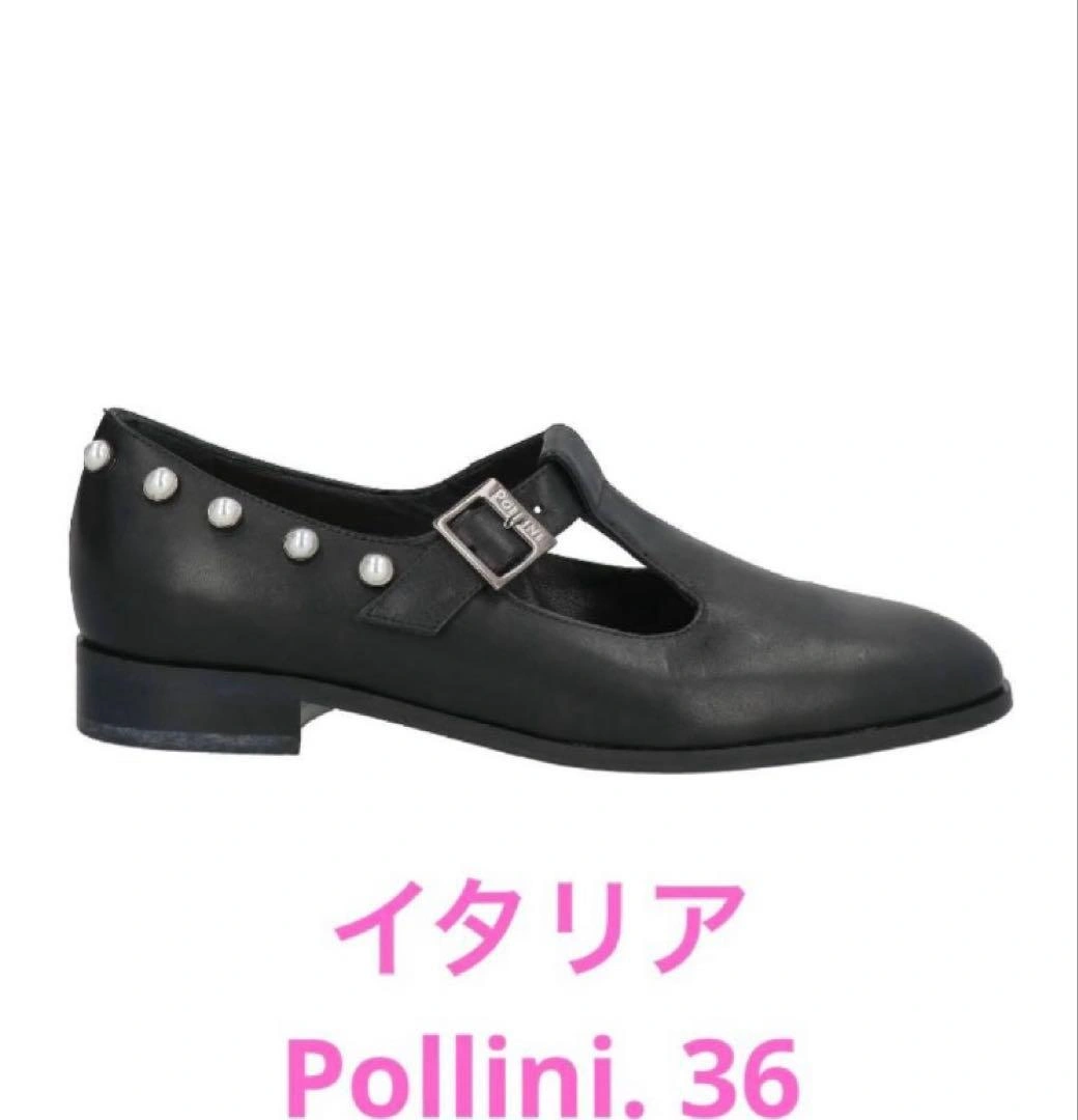 新品箱入り イタリア製 Pollini パール装飾 黒レザー ローファー 36の写真2枚目