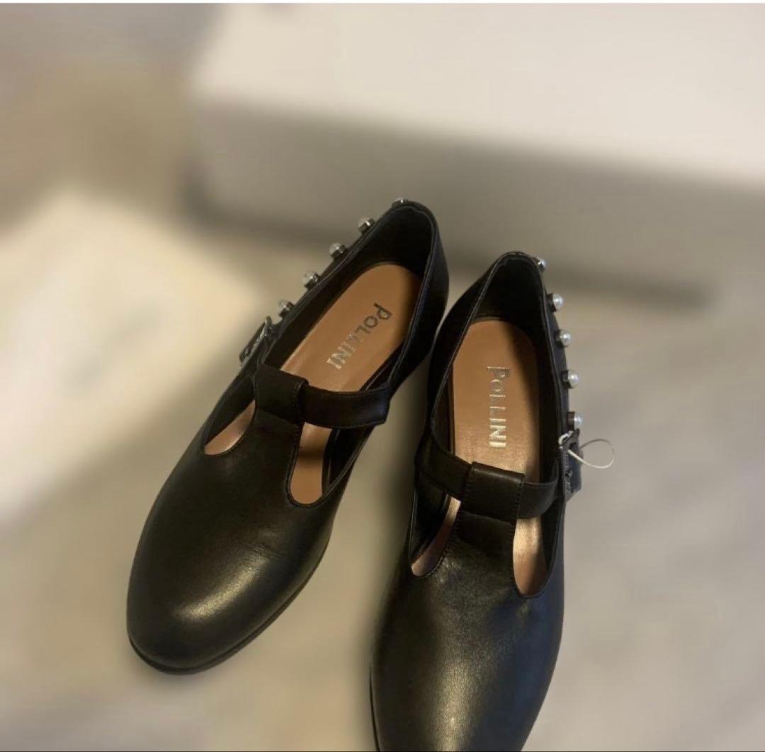 新品箱入り イタリア製 Pollini パール装飾 黒レザー ローファー 36の写真6枚目