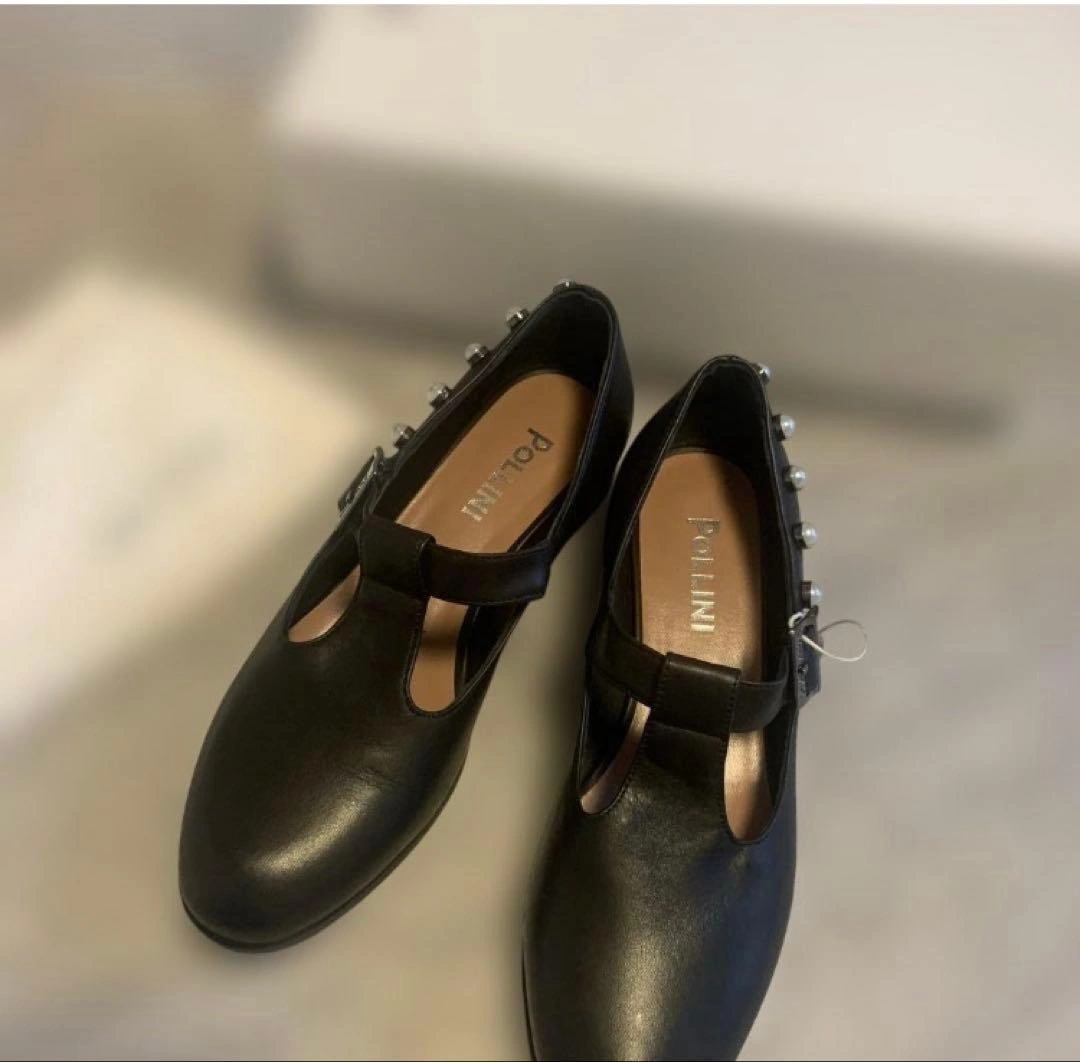 新品箱入り イタリア製 Pollini パール装飾 黒レザー ローファー 36の写真6枚目