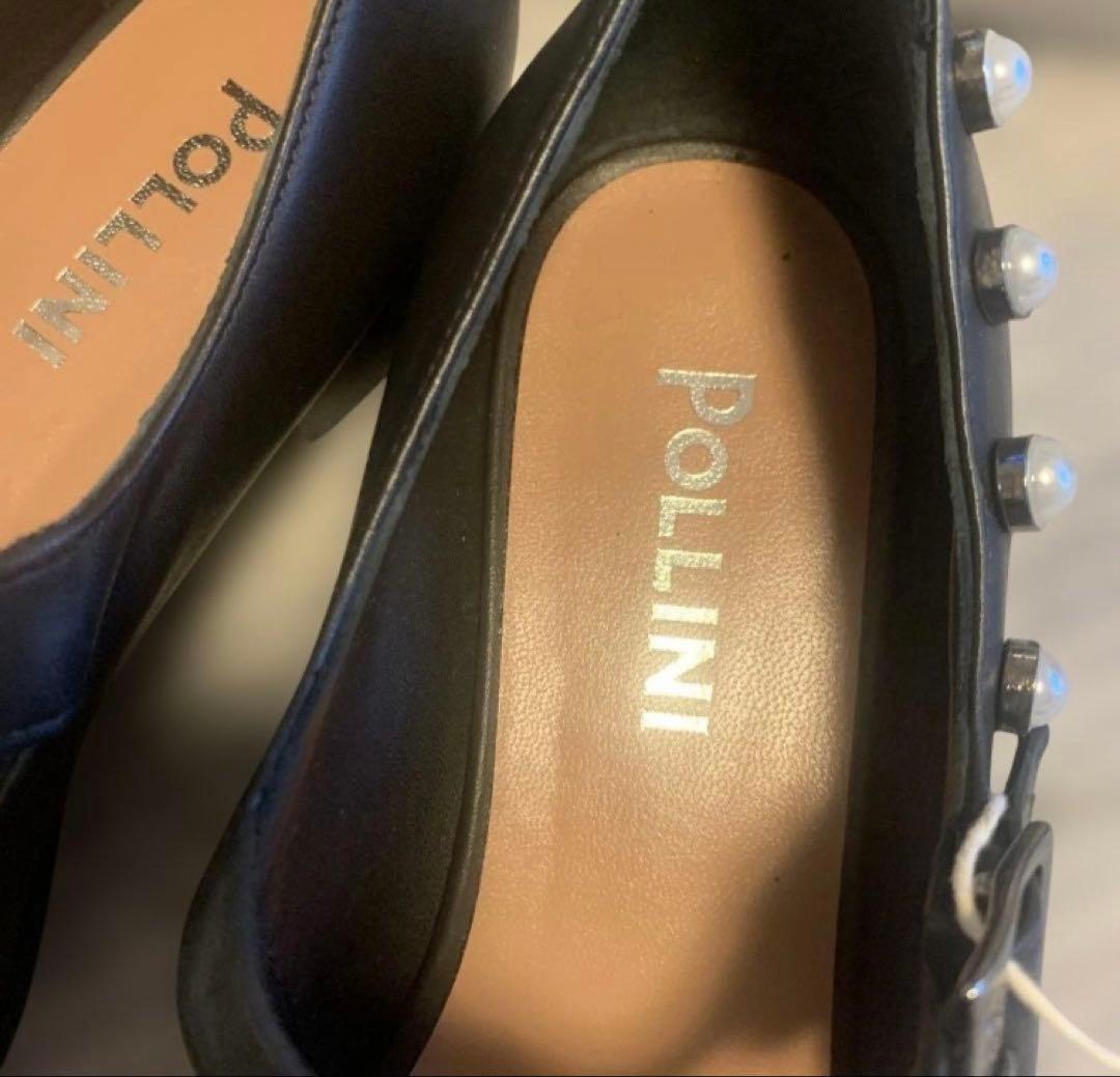 新品箱入り イタリア製 Pollini パール装飾 黒レザー ローファー 36の写真7枚目