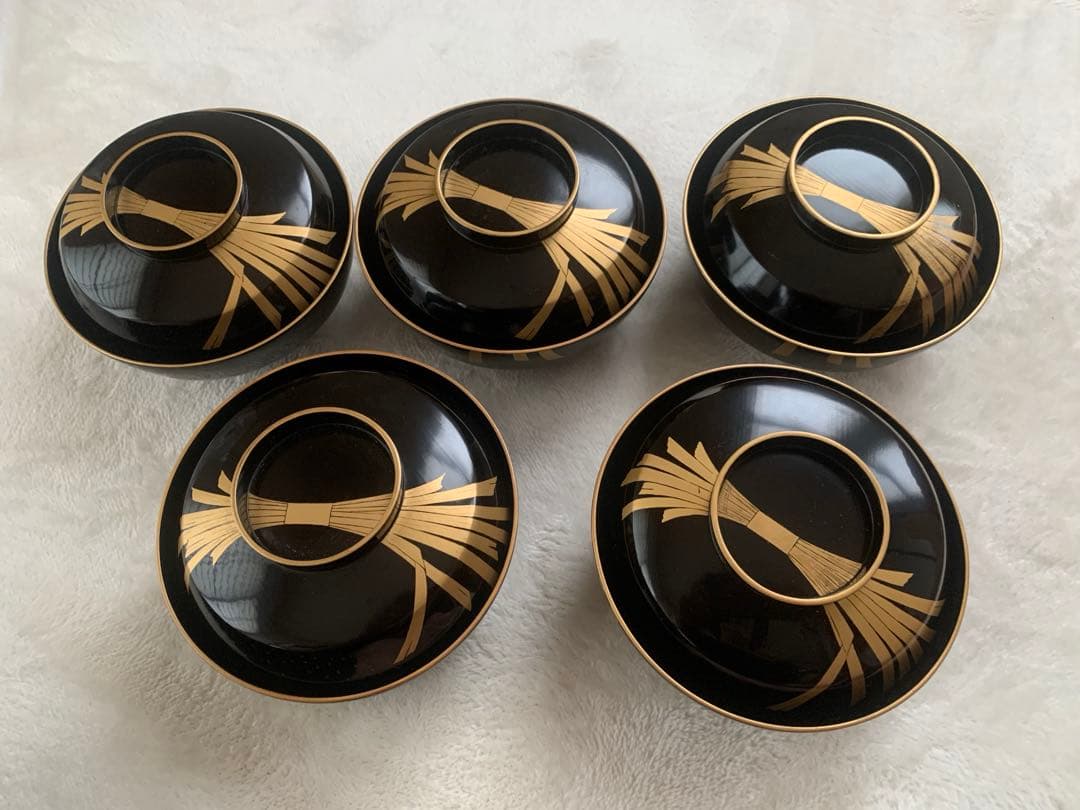 美品 時代物 束ね熨斗 汁椀 5客 骨董