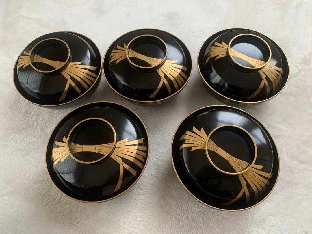 美品 時代物 束ね熨斗 汁椀 5客 骨董