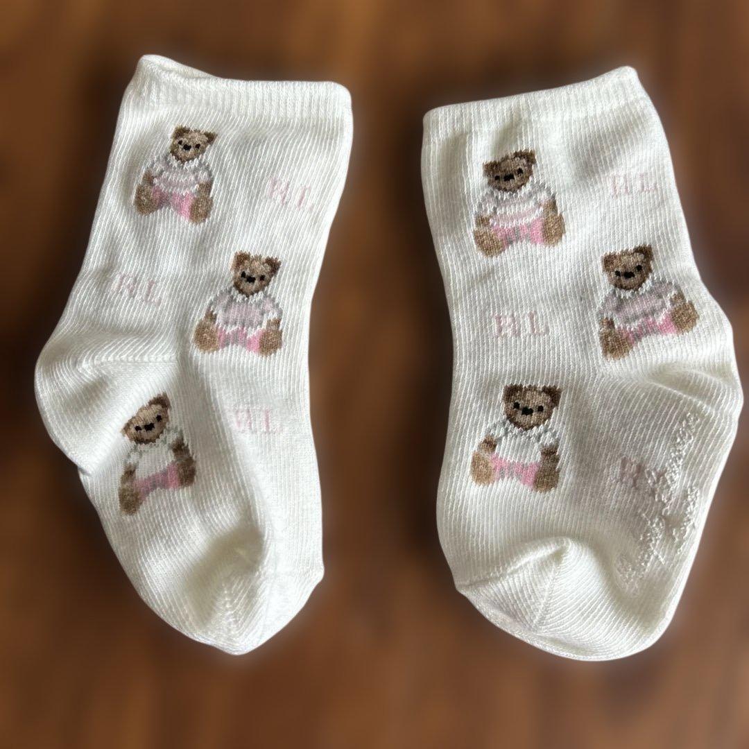 ラルフローレン ベビー 靴下 白 ピンク くまの写真2枚目