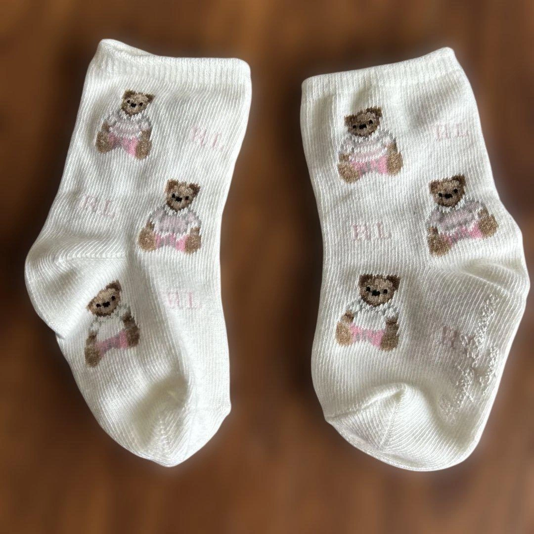 ラルフローレン ベビー 靴下 白 ピンク くまの写真2枚目