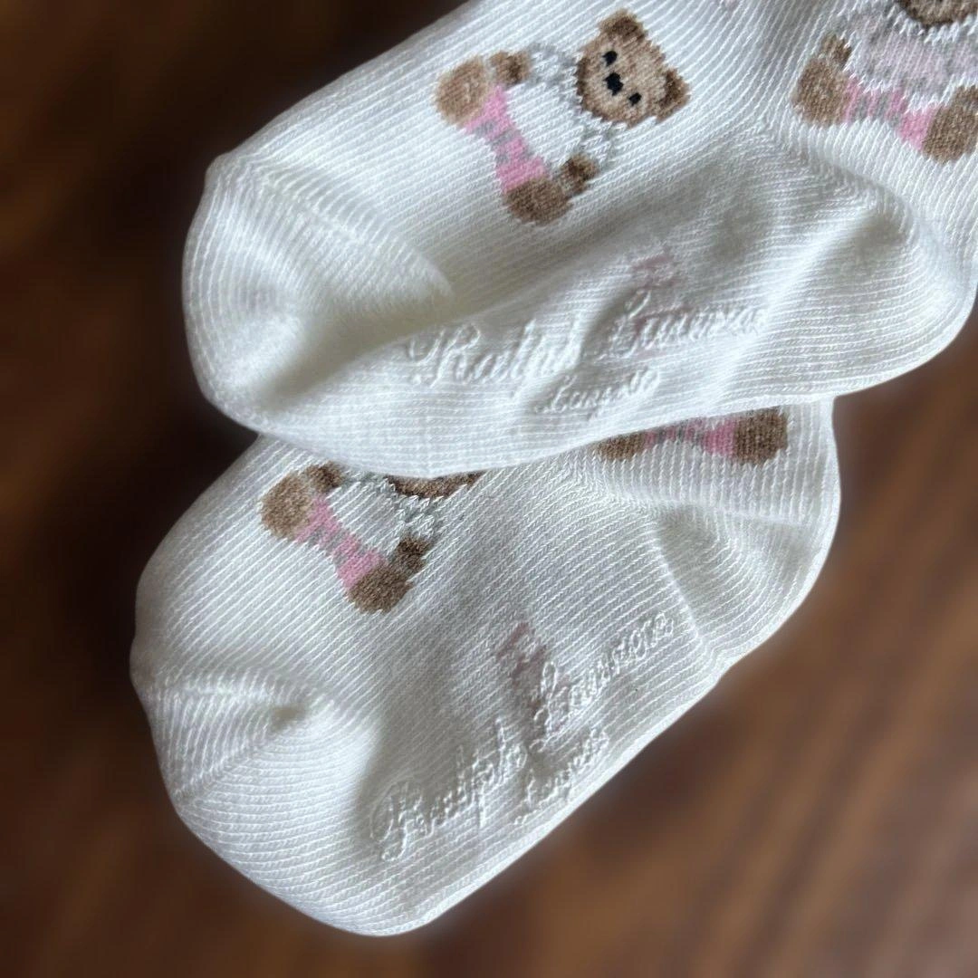ラルフローレン ベビー 靴下 白 ピンク くまの写真4枚目
