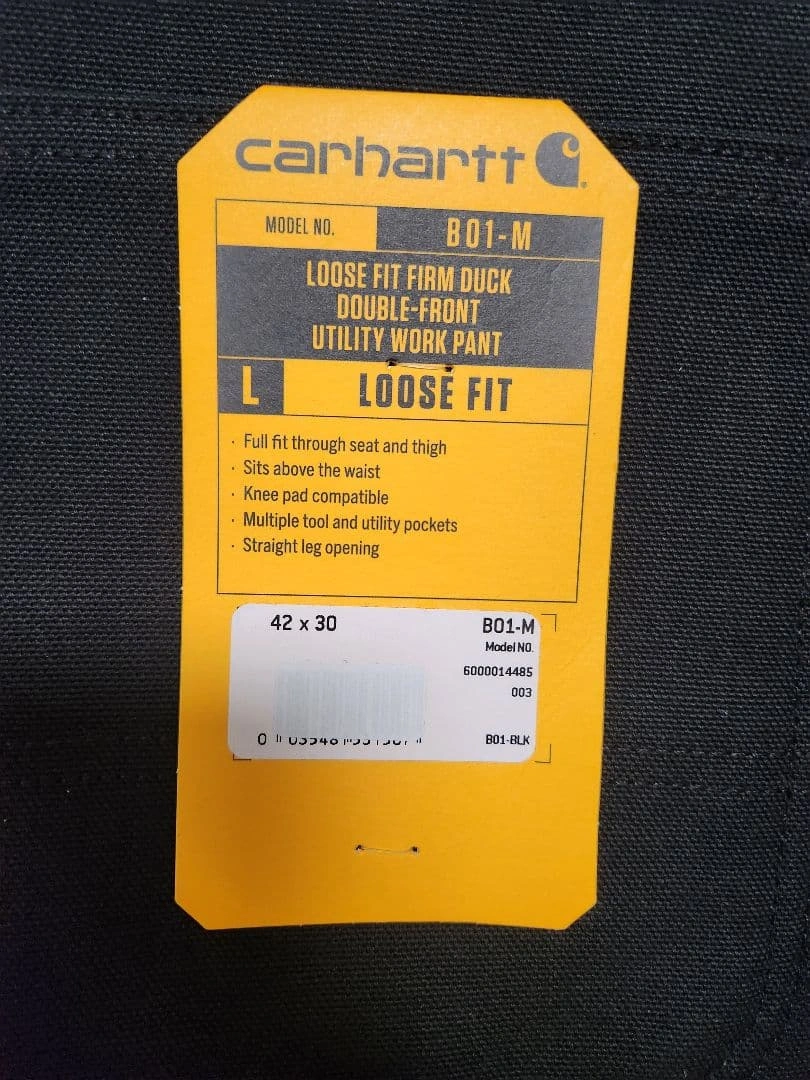 Carhartt B01 ダブルニー Work Pant 42x30 黒の写真3枚目