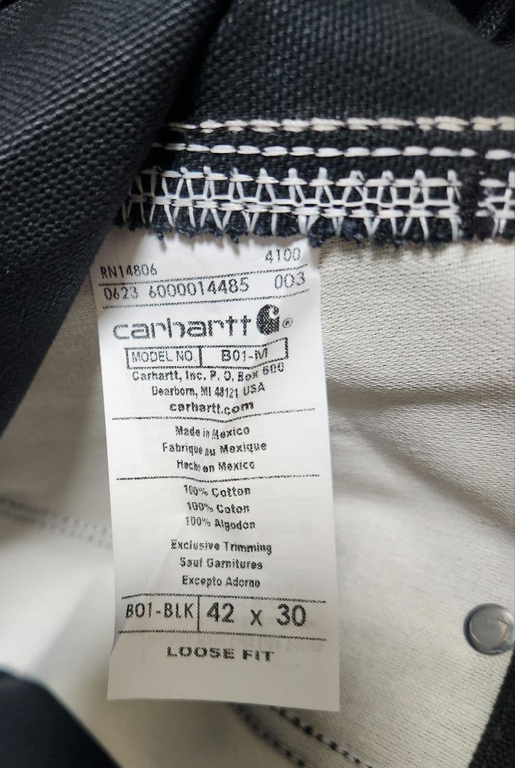 Carhartt B01 ダブルニー Work Pant 42x30 黒の写真7枚目