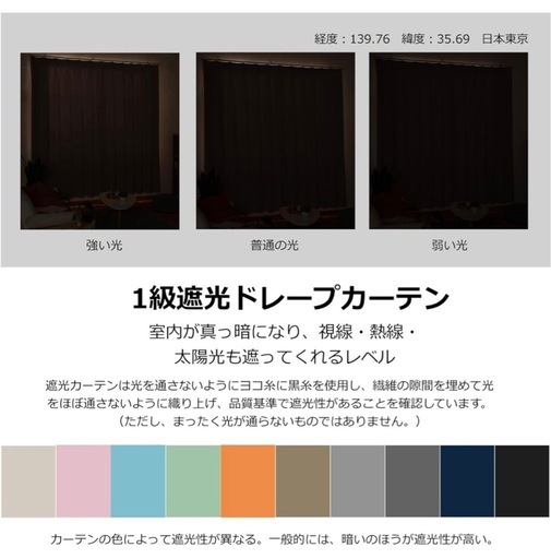 カーテン 2枚組 遮光1級 断熱 防音 UVカット グレー 幅100cm×丈135cmの写真4枚目