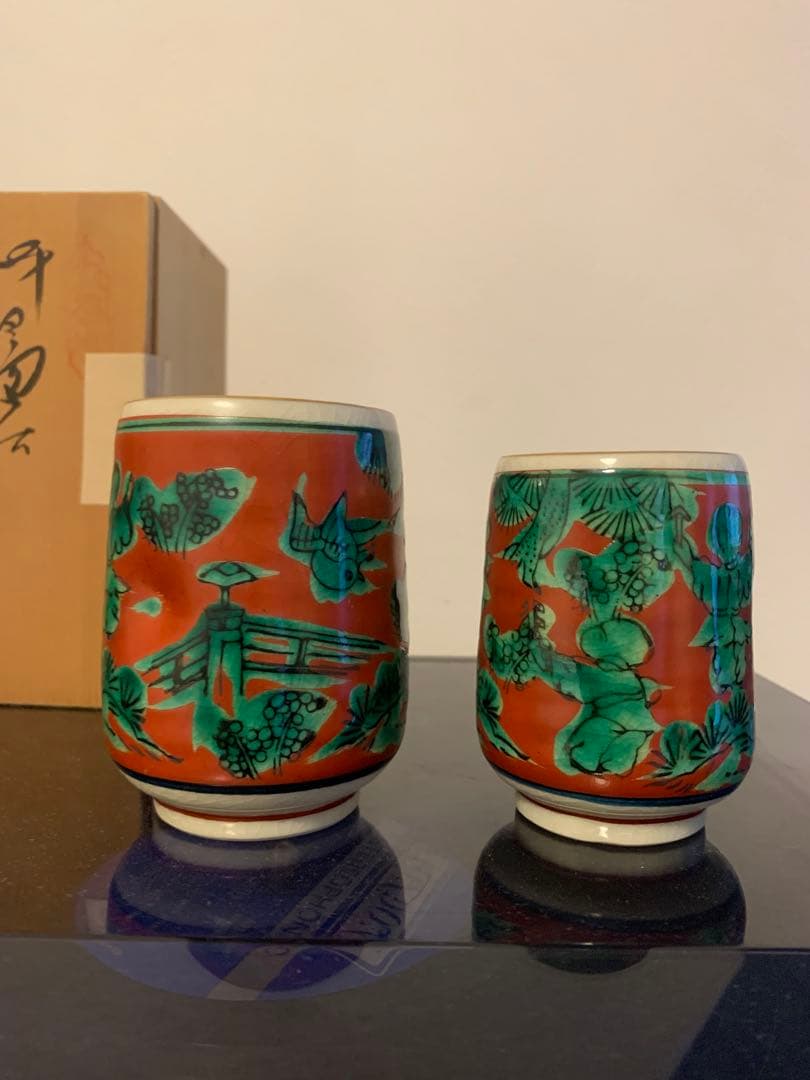 新品未使用　九谷焼　九谷木米　夫婦茶碗