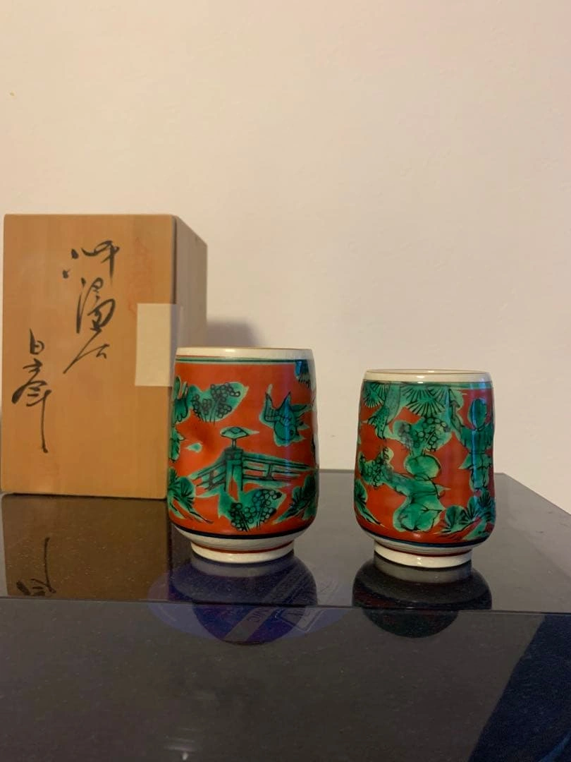 新品未使用 九谷焼 九谷木米 夫婦茶碗の写真2枚目
