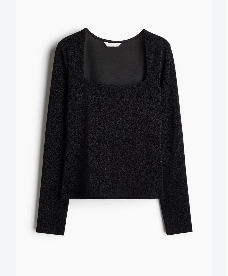 H&M スクエアネック　ラメ　長袖トップ　Sサイズ