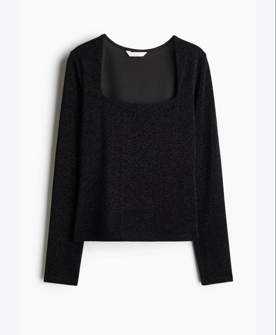 H&M スクエアネック ラメ 長袖トップ Sサイズ
